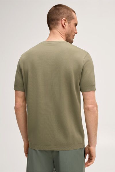 Windsor Floro Olivgrünes Baumwoll-T-Shirt Gerippter Saum Rundhalsausschnitt