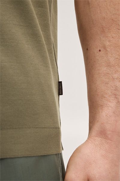 Windsor Floro Olivgrünes Baumwoll-T-Shirt Gerippter Saum Rundhalsausschnitt