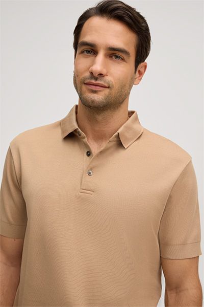 Baumwoll-Polohemd Floro in Camel Farbe mit kurzen Ärmeln