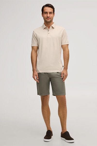 Floro Baumwoll-Polohemd in Beige mit kurzen Ärmeln