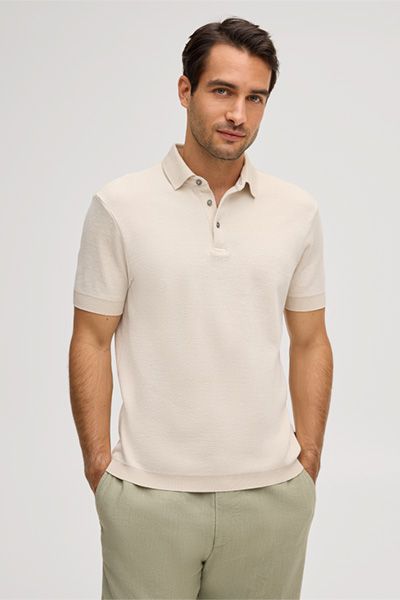 Windsor Tulio Beige Baumwoll-Leinen Polo Shirt Kurzarm