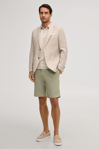 Windsor Tulio Beige Baumwoll-Leinen Polo Shirt Kurzarm