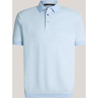Maison Green Baumwoll-Leinen-Mischung Poloshirt Hellblau Melange