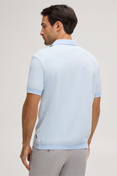 Maison Green Baumwoll-Leinen-Mischung Poloshirt Hellblau Melange