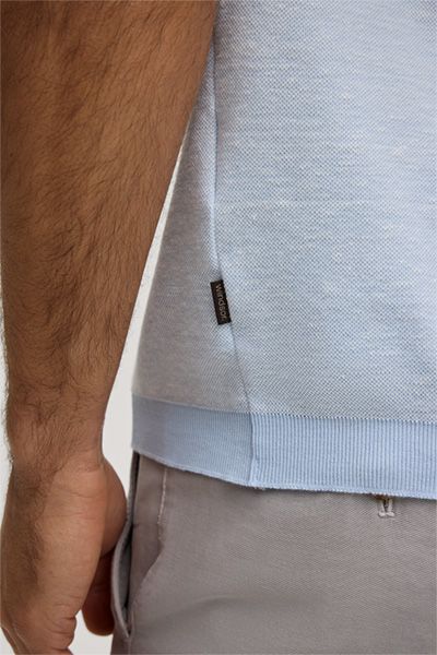 Maison Green Baumwoll-Leinen-Mischung Poloshirt Hellblau Melange