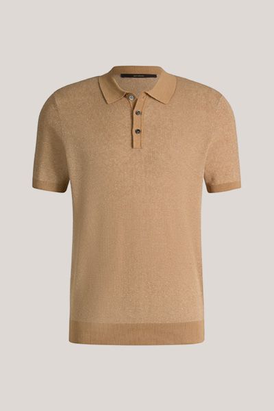 Camel Leinenmischung Poloshirt mit Baumwolle und kurzen Ärmeln