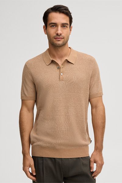 Camel Leinenmischung Poloshirt mit Baumwolle und kurzen Ärmeln