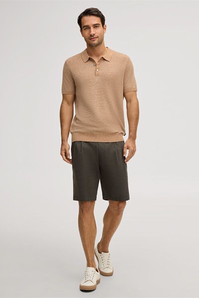Camel Leinenmischung Poloshirt mit Baumwolle und kurzen Ärmeln