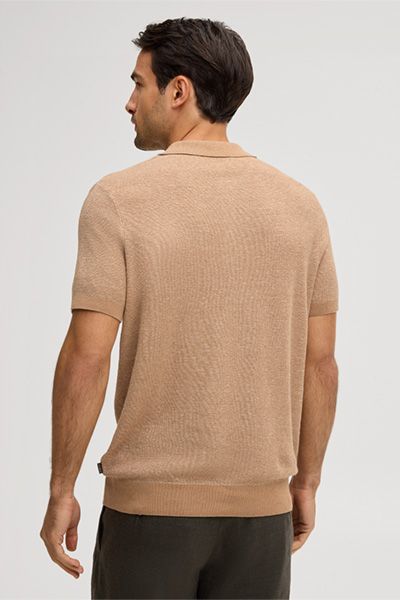 Camel Leinenmischung Poloshirt mit Baumwolle und kurzen Ärmeln