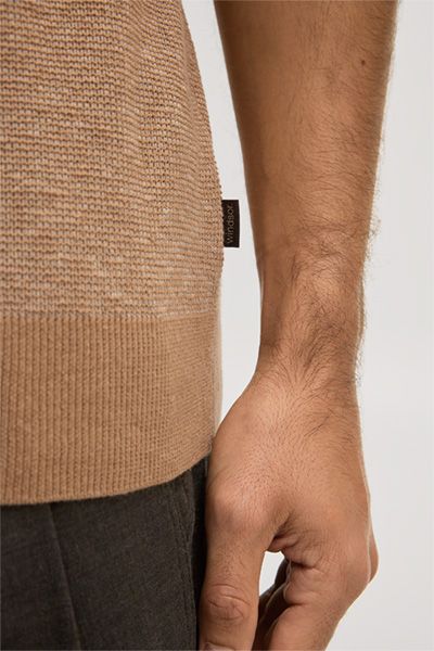Camel Leinenmischung Poloshirt mit Baumwolle und kurzen Ärmeln