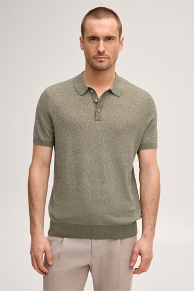 Lindo Leinenmischung Oliv Poloshirt mit Baumwollstoff