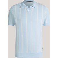 Windsor Lindo Hellblau gestreiftes Poloshirt aus Leinen-Baumwollmischung
