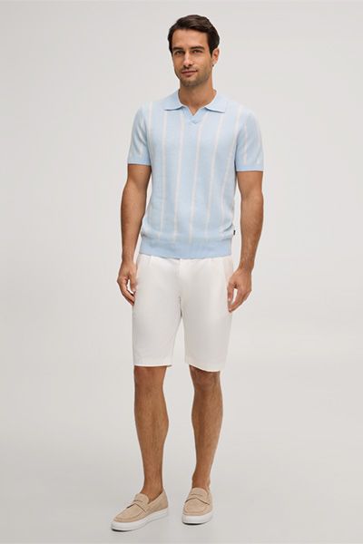 Windsor Lindo Hellblau gestreiftes Poloshirt aus Leinen-Baumwollmischung