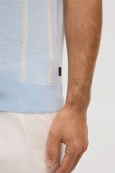 Windsor Lindo Hellblau gestreiftes Poloshirt aus Leinen-Baumwollmischung