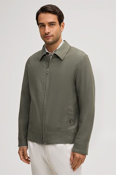 Windsor Teo Blousonjacke aus Leinenmischung mit Hemdkragen Oliv