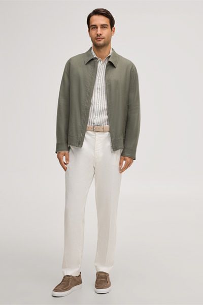 Windsor Teo Blousonjacke aus Leinenmischung mit Hemdkragen Oliv