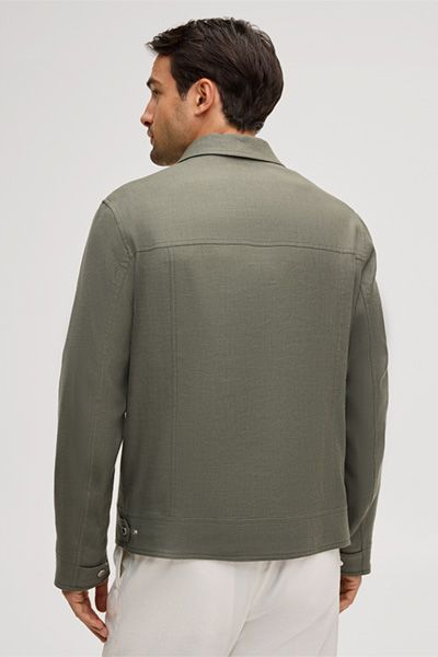 Windsor Teo Blousonjacke aus Leinenmischung mit Hemdkragen Oliv