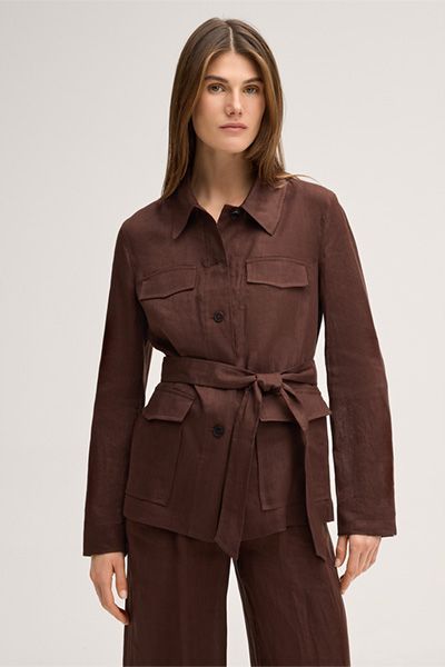 Marc Cain Braune Leinen-Fieldjacket mit Gürtel in der Taille