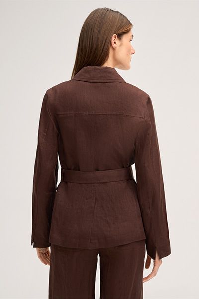 Marc Cain Braune Leinen-Fieldjacket mit Gürtel in der Taille