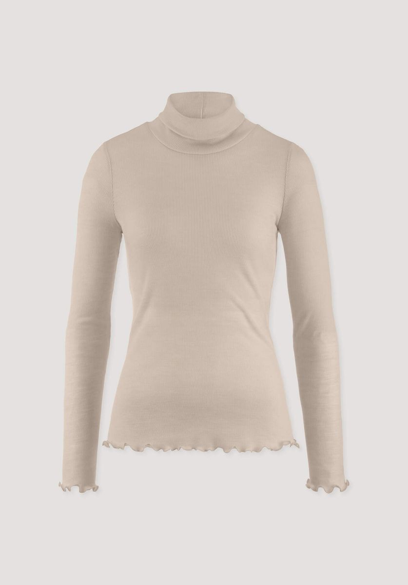 Geripptes Merino Rollkragen-Langarmshirt