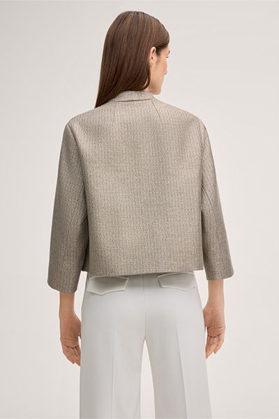 Goldener Blazer-Cardigan Baumwollmischung Schalkragen Cropped Jacke