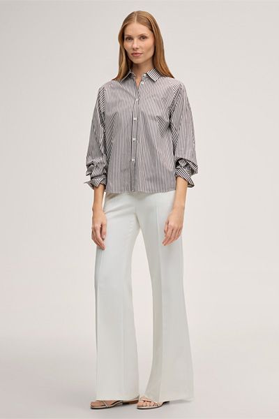 Gestreifte Baumwollbluse in Ecru und Dunkelbraun gestreift