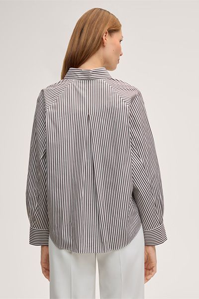 Gestreifte Baumwollbluse in Ecru und Dunkelbraun gestreift
