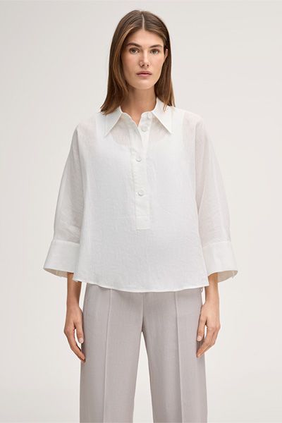 Leinenbluse mit klassischem Kragen in Ecru