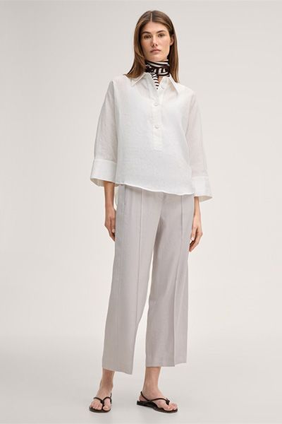 Leinenbluse mit klassischem Kragen in Ecru