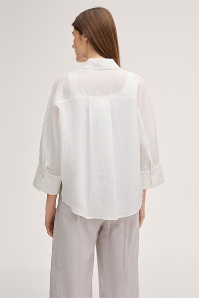 Leinenbluse mit klassischem Kragen in Ecru