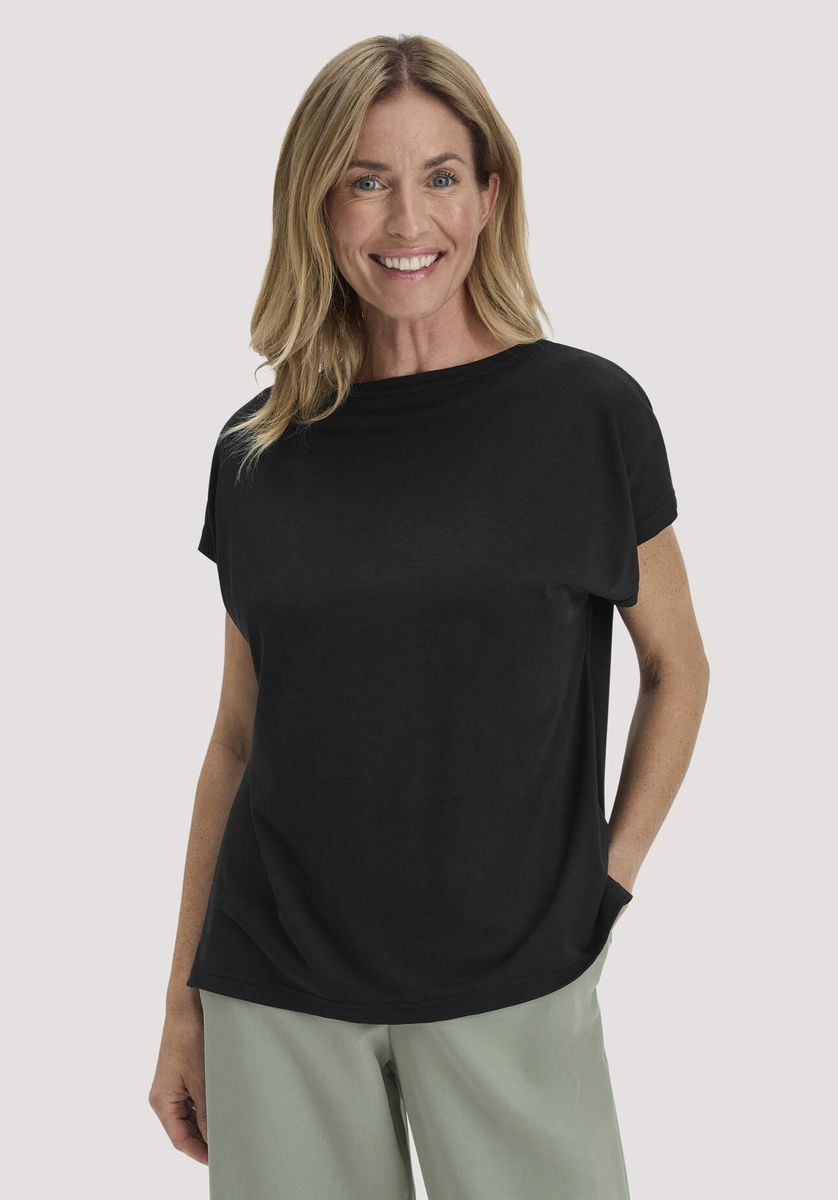 hessnatur Damen T-Shirt Oversize aus TENCEL™ Lyocell mit Bio-Baumwolle - schwarz - Größe L