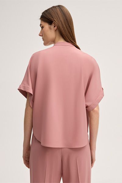 Frank Walder Schurwollstretch-Hemdbluse mit Stehkragen in Rosa