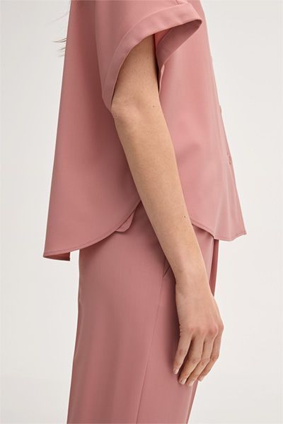 Frank Walder Schurwollstretch-Hemdbluse mit Stehkragen in Rosa