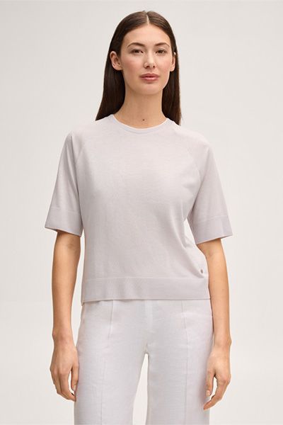 Lyocell-Baumwoll Beige T-Shirt mit Raglanärmeln und Rippbündchen