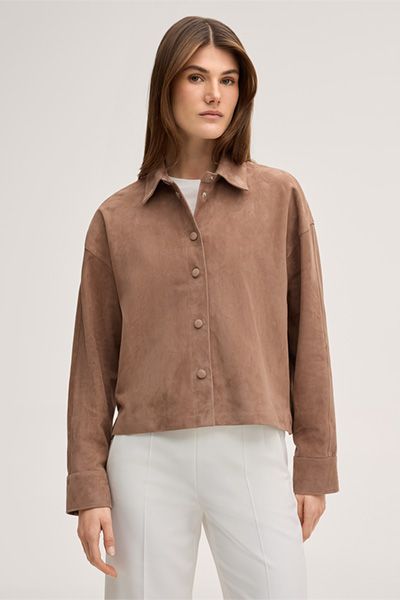 Marc Cain Hellbraune Hemdjacke aus Wildleder mit Knöpfen