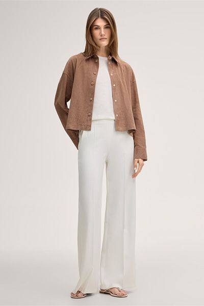 Marc Cain Hellbraune Hemdjacke aus Wildleder mit Knöpfen