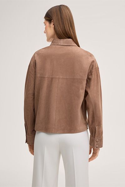 Marc Cain Hellbraune Hemdjacke aus Wildleder mit Knöpfen