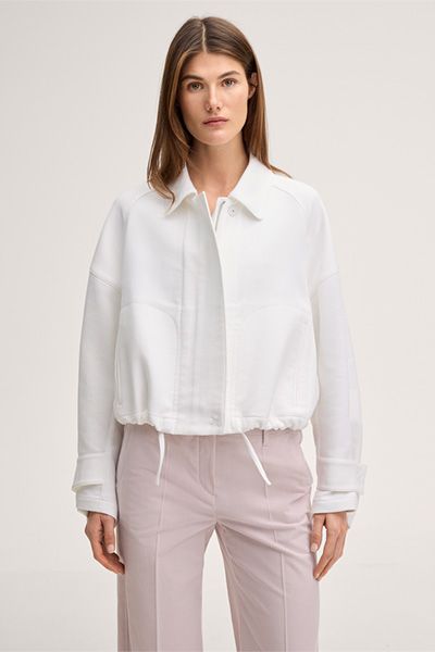 Marc Cain Crêpe-Double-Weave-Blouson-Jacke aus Baumwolle in Weiß