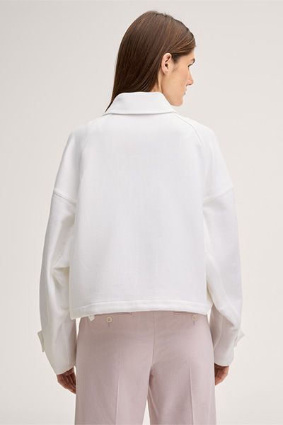 Marc Cain Crêpe-Double-Weave-Blouson-Jacke aus Baumwolle in Weiß