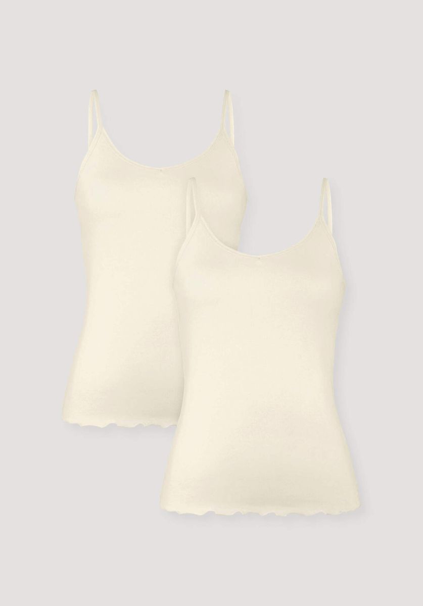 hessnatur Damen Spaghetti Top V-Neck im 2er-Pack PURE COTTON aus Bio-Baumwolle - natur - Größe 36
