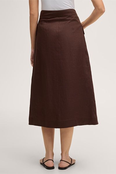 Marc Cain Leinen-Wickelrock in Midi-Länge in Dunkelbraun mit Schnalle