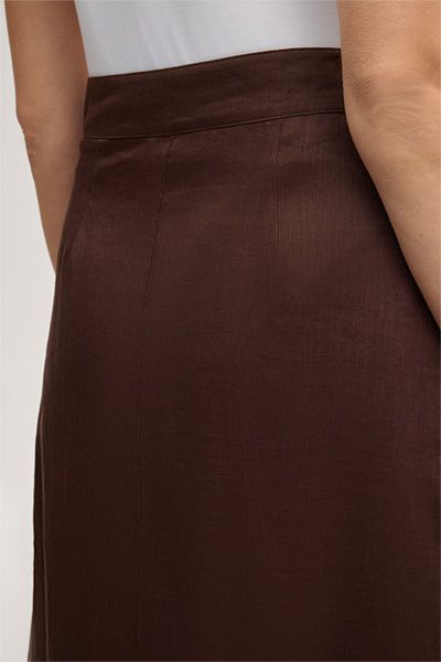 Marc Cain Leinen-Wickelrock in Midi-Länge in Dunkelbraun mit Schnalle