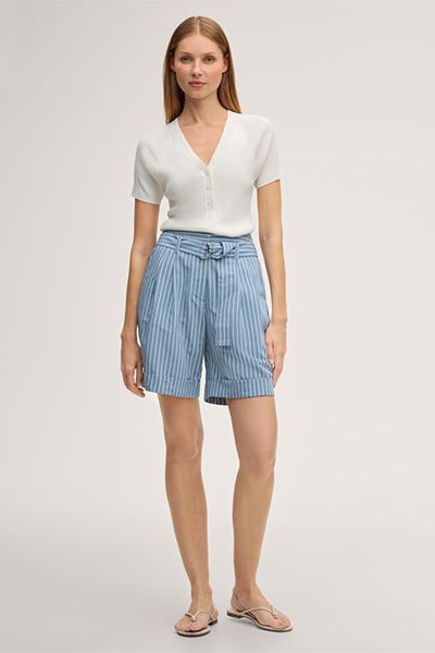 Marc Aurel Ecru T-Shirt mit V-Ausschnitt und Knopfleiste aus Seiden-Baumwollmischung