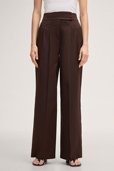 Marc Cain Baumwollstretch-Palazzo-Hose mit Bundfalte in Dunkelbraun