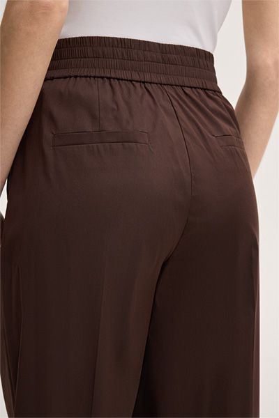 Marc Cain Baumwollstretch-Palazzo-Hose mit Bundfalte in Dunkelbraun