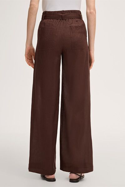 Leinen Dunkelbraune Palazzo-Hose mit Gürtel Weites Bein