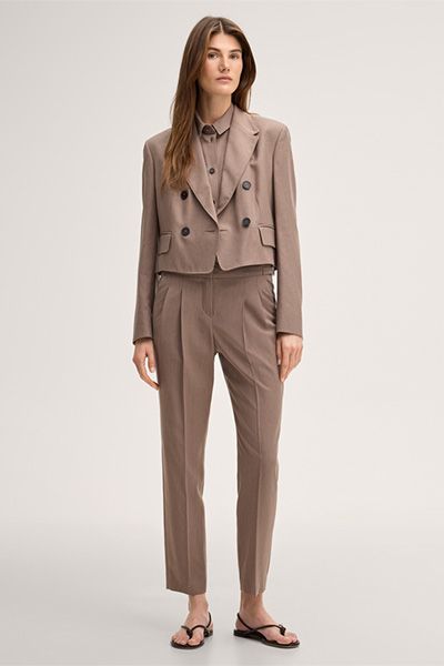 Marc Cain Cropped Bundfaltenhose aus Taupefarbenem Lyocell-Mix