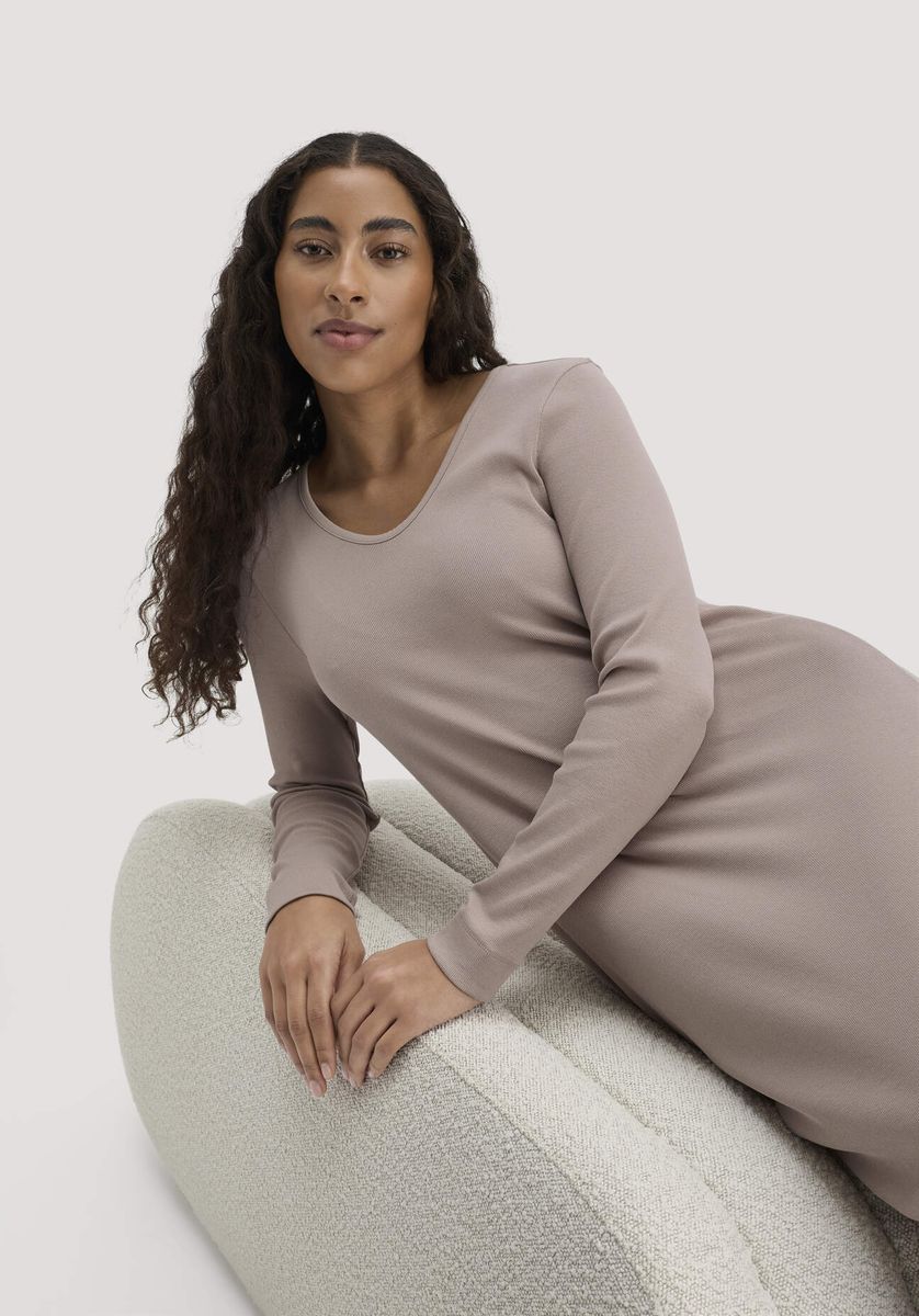 hessnatur Damen Nachthemd SOFT RIB aus Bio-Baumwolle - beige - Größe 34