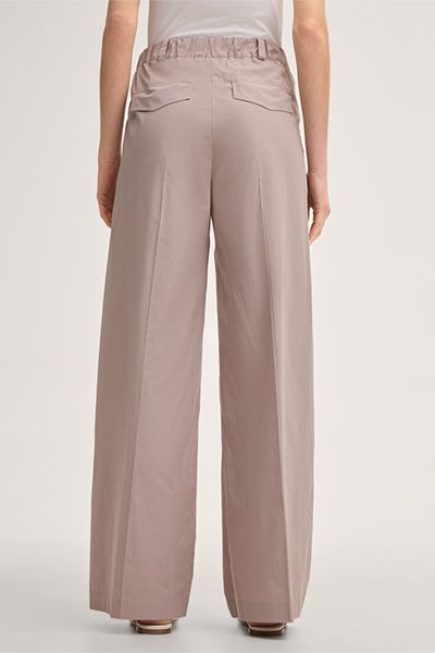 Baumwoll-Marlenehose mit Bundfalte in Taupe, weites Bein