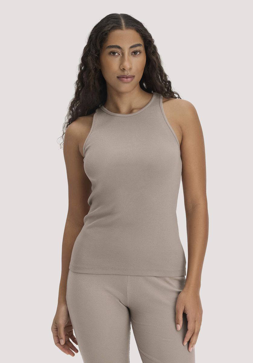 hessnatur Damen High-Neck Ribtop SOFT RIB aus Bio-Baumwolle - beige - Größe 34